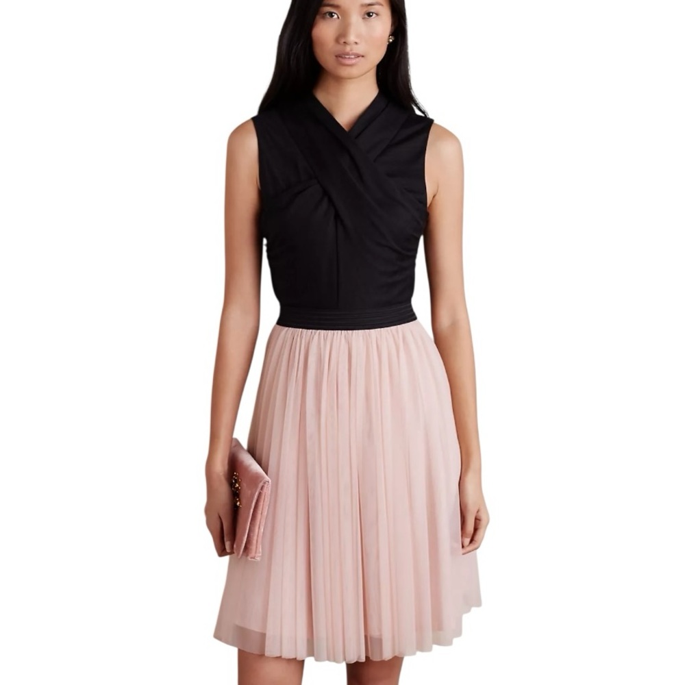 Anthropologie HD in Paris Darla Black Knit & Blush Pink Tulle Mesh Dress - S